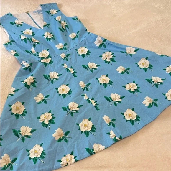 Draper James Blue and White Floral Magnolia Love Circle Fit and Flare Dress - Picture 11 of 15